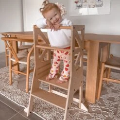 My Duckling JALA Deluxe Adjustable Learning Tower (Natural) - Flag With Rectangle Handle